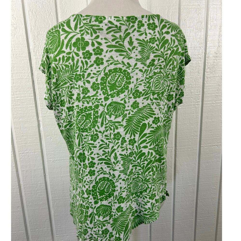 C&C California Green White Floral Linen T Shirt Top Womens L Botanical Boho - Picture 6 of 7